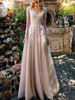 Einfaches Brautkleid 2022 Tüll A Linie Illusion Neck Spitze Applique bodenlangen Langarm Tüll Boho Brautkleider mit Schleppe