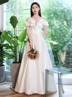 Einfaches Brautkleid A-Linie Bateau-Ausschnitt mit kurzen Ärmeln Plissee-Brautkleider