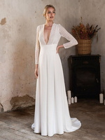Einfaches Brautkleid A-Linie mit V-Ausschnitt; langen Ärmeln und Spitze Brautkleidern