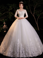 Einfaches Brautkleid Eric White Ballkleid Jewel Neck Half Sleeves Applique Long Brautkleider