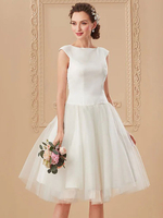 Einfaches Hochzeitskleid Polyester Jewel Neck ärmellose A-Linie Brautkleider