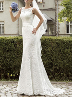 Einfaches Hochzeitskleid Spitze Jewel Neck ärmellose Schärpe Meerjungfrau Brautkleider mit Schleppe