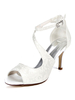 Elegante Brautschuhe weiße Spitze offene Zehe Pfennigabsatz Hochzeitsschuhe