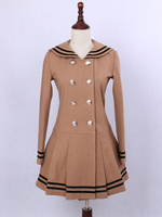 Elegante Lolita Jacke Tweed mit Matrosenkragen und langen Ärmeln und Schleife und Farbblock in Hellbraun