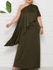 Elegent Plus Size Dress Feste Skew Kragen Rüschen Partykleid