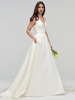 Elfenbein A-Linie Brautkleider Mit Zug Ärmellose Taschen V-Ausschnitt Backless Satin Stoff Lange Brautkleider