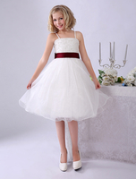 Elfenbein Blume Mädchen Kleider Spaghetti-Trägern Tutu Kleid Spitze Band Bogen Schärpe kurz Kinder Party Kleid Milanoo
