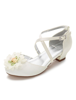 Elfenbein-Blumen-Mädchen-Schuh-runde Zehe-Blockabsatz-Blumen-Pumpen