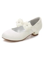 Elfenbein-Blumen-Mädchen-Schuh-runde Zehe-Blockabsatz-Blumen-Pumpen