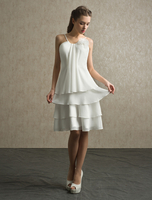 Elfenbein Brautjungfer Kleid-Spaghetti-Trägern gestufte Organza-Kleid