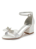 Elfenbein Brautjungfernschuhe Satin Hochzeitsschuhe Open Toe Rhinestones Chunky Heel Sandalen