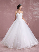 Elfenbein Brautkleid Schatz Backless Tüll Brautkleid trägerlosen Spitze Applique Perlen eine Linie bodenlangen Brautkleid