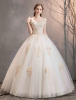 Elfenbein Brautkleider Ballkleid aus der Schulter Spitze Applique bodenlangen Prinzessin Brautkleid