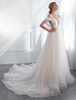 Elfenbein Brautkleider Tüll Backless Illusion Cold Shoulder Perlen Zug Brautkleid