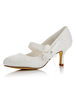 Elfenbein Brautschuhe Spitze runde Zehe Blumen Detail Kätzchen Ferse Mary Jane Hochzeit Schuhe