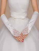 Elfenbein Hochzeit Fäustling Ausschnitt Lace Satin Handschuhe
