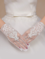 Elfenbein Hochzeit Handschuhe Braut Semi Sheer Spitzen-Handschuhe