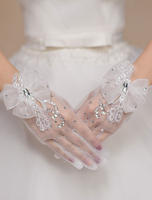 Elfenbein Hochzeit Handschuhe Strass Bow-Tüll-Handschuhe