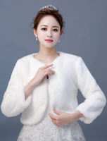 Elfenbein Hochzeit Jacke Langarm Winter Kunstpelz Braut Top