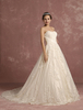 Elfenbein Hochzeit Kleid Spitze Applique Brautkleid A-Linie trägerlosen ärmellose Kathedrale Zug Brautkleid