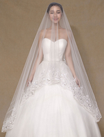 Elfenbein Hochzeit Schleier monistisches Applique Tüll Spitze schicke Brautschleier (300cm Länge)