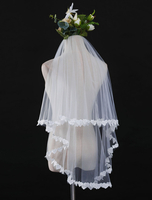 Elfenbein Hochzeit Schleier Spitze Applique One Tier Tüll Brautschleier