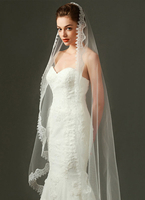 Elfenbein Hochzeit Schleier Tüll ovale Spitze Applique Rand Brautschleier
