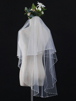 Elfenbein Hochzeit Schleier Tüll Perlen ein Tier Perlen Brautschleier