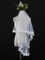 Elfenbein Hochzeit Schleier Tüll Spitze Applique Brautschleier