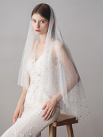 Elfenbein Hochzeit Schleier Tüll zwei Tier Tiered Star Pattern Cut Edge Brautaccessoires