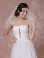 Elfenbein Hochzeit Schleier Tüll Zweiklassen Perle Trimm Edge Brautschleier