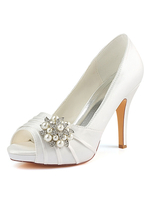 Elfenbein Hochzeit Schuhe 2021 Damen Undichte Zehe Perlen High Heel Braut Schuhe Mutter der Brautschuhe