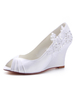 Elfenbein Hochzeit Schuhe 2021 Satin Peep Toe Gerüscht Blumen Wedge Mutter Schuhe