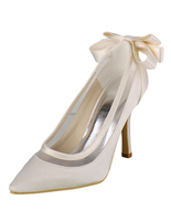 Elfenbein Hochzeit Schuhe High Heel Pumps Satin Spitzen Slip-on Brautschuhe mit Schleife