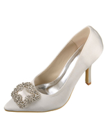 Elfenbein Hochzeit Schuhe High Heel Satin Spitzen Strass Slip-on Brautschuhe