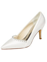 Elfenbein Hochzeit Schuhe High Heel wies Slip-on Brautschuhe mit Strass