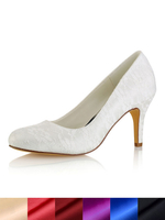 Elfenbein Hochzeit Schuhe Round Toe Spitzen-Slip auf High Heel Brautschuhe