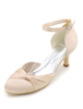 Elfenbein Hochzeit Schuhe Satin High Heel Brautschuhe Runde Kappe Knöchelriemen Kätzchen Heel Pumps