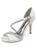 Elfenbein Hochzeit Schuhe Satin Peep Toe Strass Riemchen Mutter Schuhe High Heel Brautschuhe