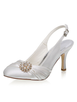 Elfenbein Hochzeit Schuhe Satin Round Toe Perlen Pfennigabsatz 3;1 "Brautschuhe