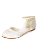 Elfenbein Hochzeit Schuhe Satin runde Zehe Ankle Strap flache Brautschuhe Brautjungfer Schuhe