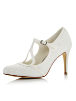 Elfenbein Hochzeit Schuhe Satin Spitz Zehen T Typ Wölbung Detail High Heels