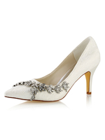 Elfenbein Hochzeit Schuhe spitz Strass Slip auf Brautschuhe Frauen High Heels