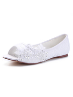 Elfenbein Hochzeit Wohnungen Spitze Peep Toe Blumen Slip On Brautschuhe Brautjungfer Schuhe