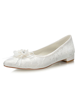 Elfenbein Hochzeitsschuhe Lace Pointed Toe Blumen Detail Slip On Flache Brautschuhe