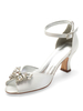 Elfenbein Hochzeitsschuhe Satin Peep Toe Strass Chunky Heel Brautschuhe