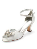 Elfenbein Hochzeitsschuhe Satin Peep Toe Strass Chunky Heel Brautschuhe