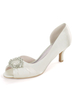 Elfenbein Hochzeitsschuhe Satin Peep Toe Strass Kitten Heel Brautschuhe Mutter der Braut Schuhe