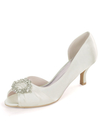 Elfenbein Hochzeitsschuhe Satin Peep Toe Strass Kitten Heel Brautschuhe Mutter der Braut Schuhe
