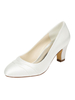 Elfenbein Hochzeitsschuhe Satin Round Toe Chunky Heel Slip On Brautschuhe